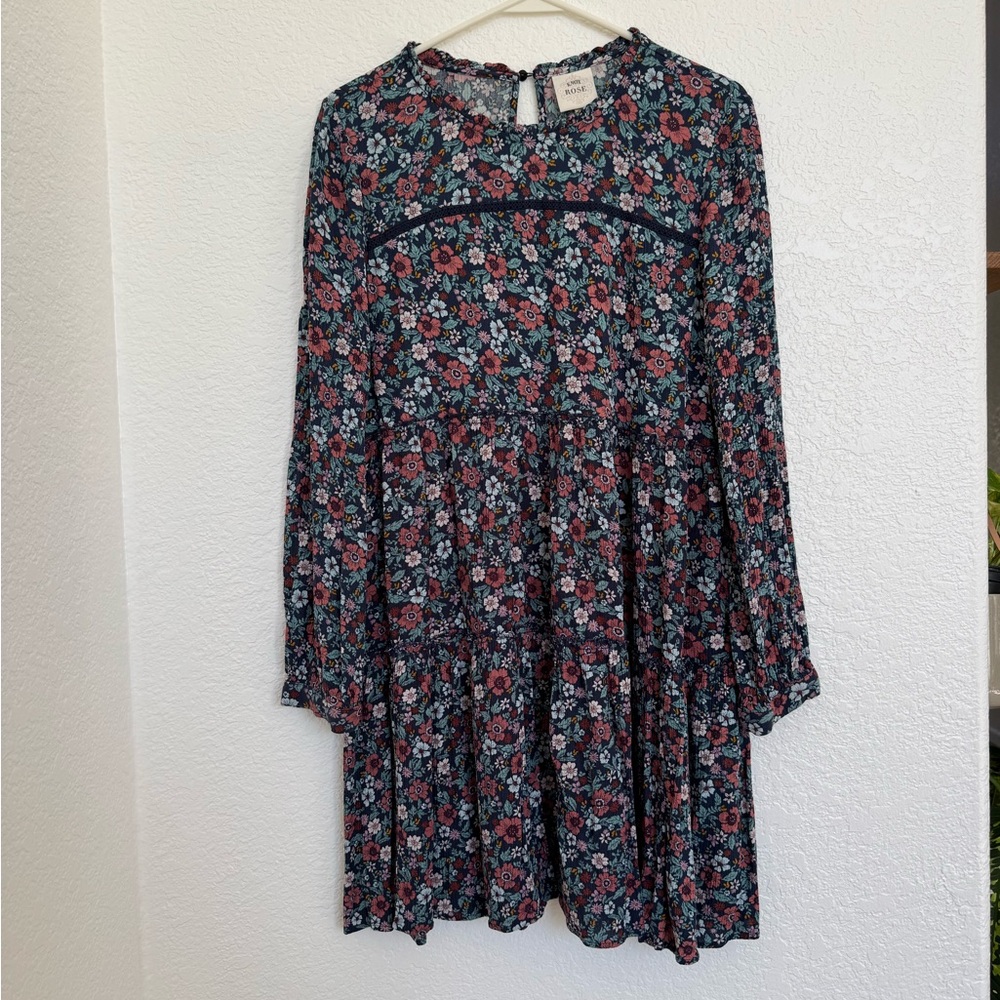Knox Rose Navy Floral Dress with Lace Detail